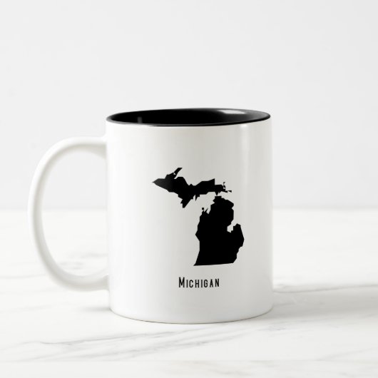 Michigan Map - Black and White Modern Michigan Map Tweekleurige Koffiemok (Links)