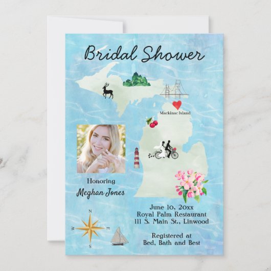 Michigan Map Bridal Shower Save The Date (Voorkant)
