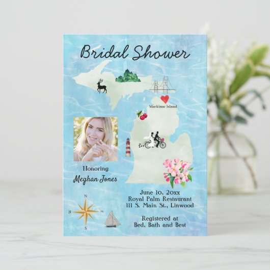 Michigan Map Bridal Shower Save The Date (Staand voorkant)