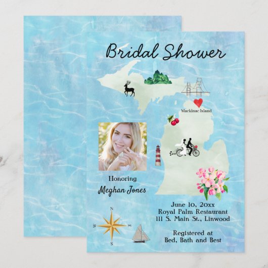 Michigan Map Bridal Shower Save The Date (Voorkant / Achterkant)