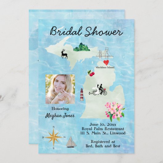 Michigan Map Bridal Shower Save The Date (Voorkant / Achterkant)