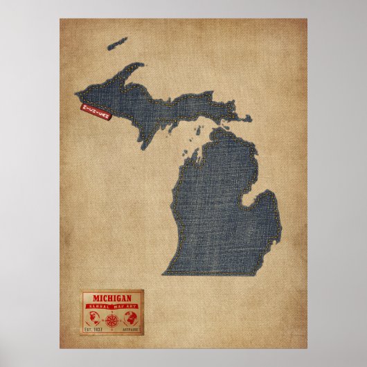 Michigan Map Denim Jeans Style Poster (Voorkant)
