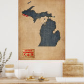 Michigan Map Denim Jeans Style Poster (Keuken)