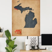 Michigan Map Denim Jeans Style Poster (Thuiskantoor)