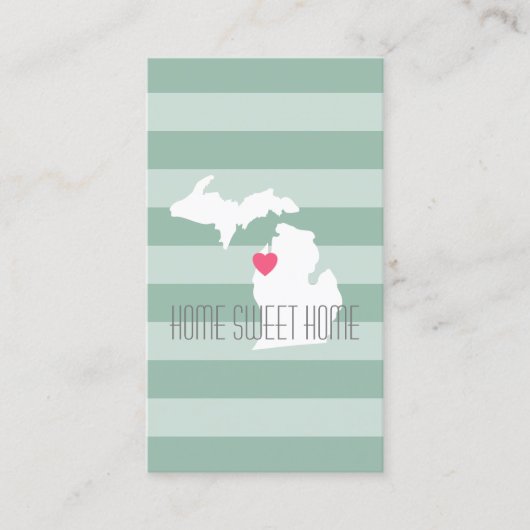 Michigan Map Home State Love met Custom Heart Visitekaartje (Voorkant)