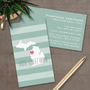 Michigan Map Home State Love met Custom Heart Visitekaartje