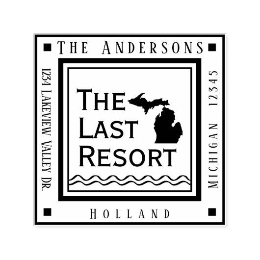 Michigan Map Lake House Return Square Zelfinktende Stempel (Design)