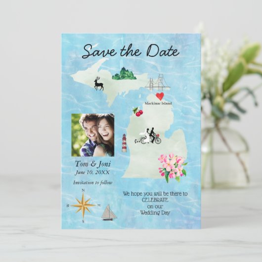 Michigan Map opslaan Dater Save The Date (Staand voorkant)