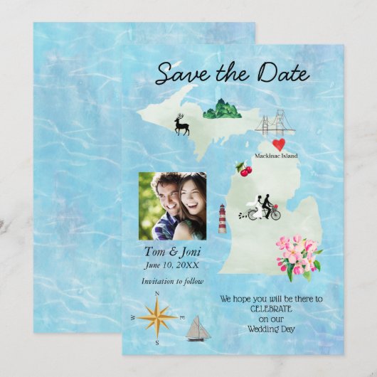 Michigan Map opslaan Dater Save The Date (Voorkant / Achterkant)