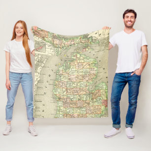 Michigan Map Retro  Grote Meren Reis Fleece Deken