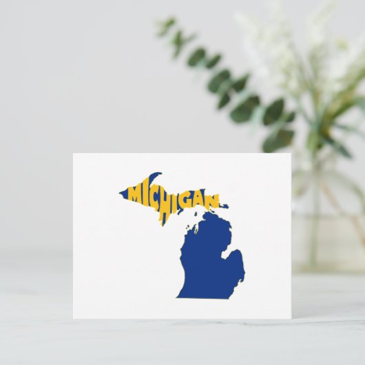 Michigan Map Shaped Word Art Wolverine State Blue Briefkaart (Staand voorkant)