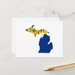 Michigan Map Shaped Word Art Wolverine State Blue Briefkaart