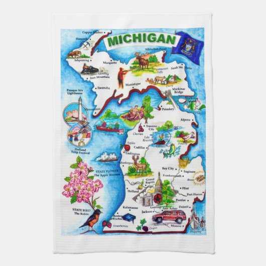 Michigan Map Theedoek (Verticaal)
