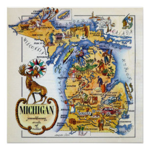 Michigan Map uit de jaren 40 Poster