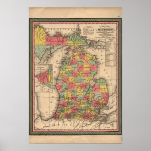 Michigan Map, Vintage Poster