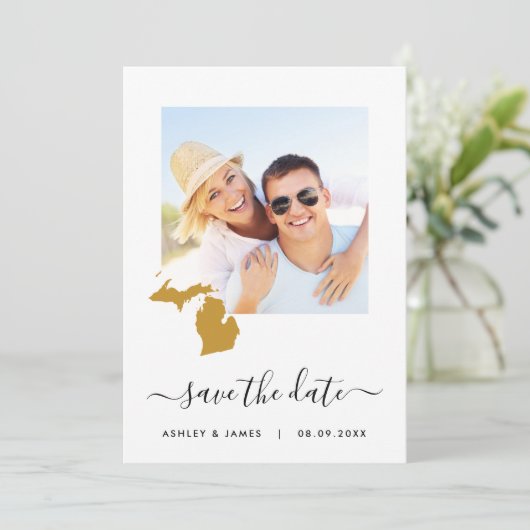 Michigan Map Wedding Save the Date Card (Staand voorkant)