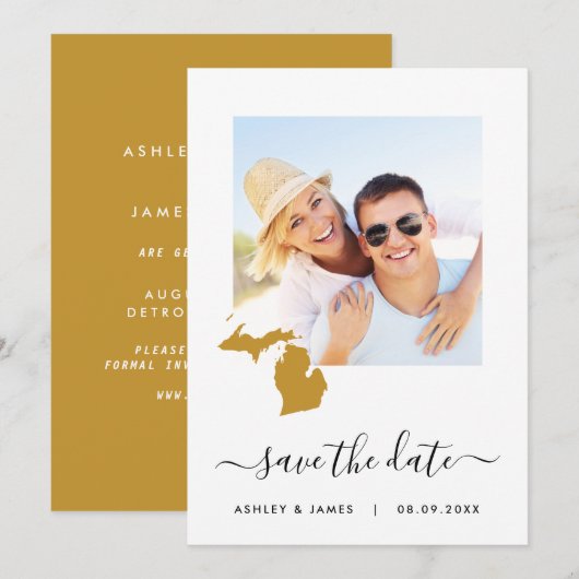 Michigan Map Wedding Save the Date Card (Voorkant / Achterkant)