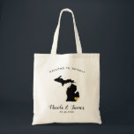 Michigan Map Wedding Welcome Bag Tas Black & Gold<br><div class="desc">Het weekend van de bruiloft heet cadeautas voor gasten uit de stad voor je bruiloft,  met afbeelding van Michigan,  met gouden hart.  Vul tas met je favoriete godies.</div>