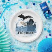 Michigan met grote vis in water papieren bordje (Feest)
