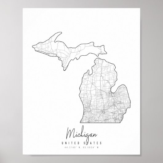 Michigan Minimal Street Map Poster (Voorkant)