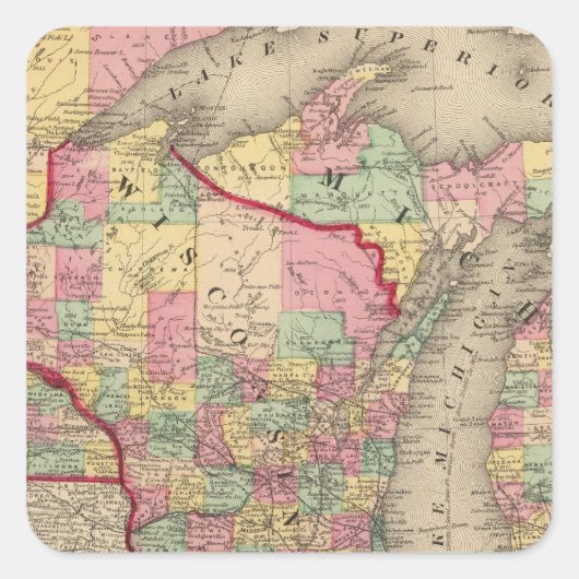 Michigan, Minnesota en Wisconsin 2 Vierkante Sticker (Voorkant)