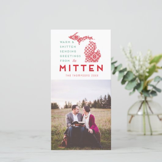 Michigan Mitten Foto Greeting (Moderne Kerstmis) Feestdagenkaart (Staand voorkant)