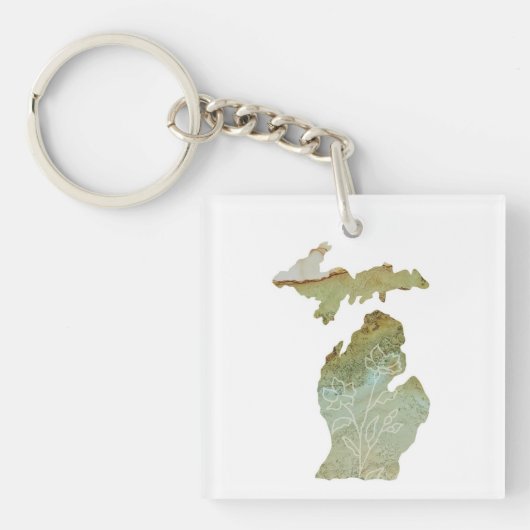 Michigan Mitten Love Minimalist Boho Floral Sleutelhanger (Voorkant)