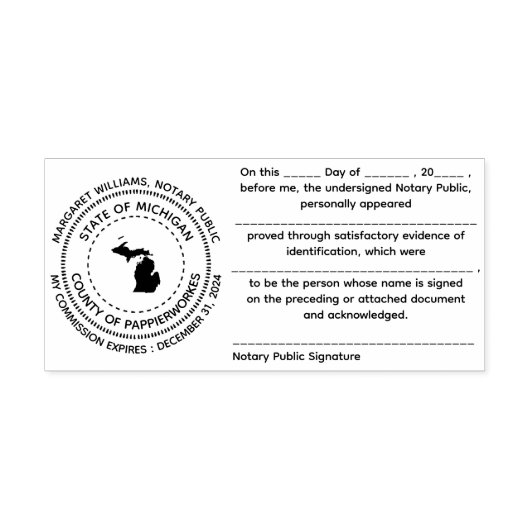 Michigan Notary publieke erkenningsstempel Zelfinktende Stempel (Design)