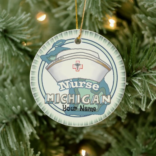 Michigan Nurse Keramisch Ornament (Boom)