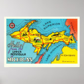 Michigan Penninsula 16x24 Map Poster (Voorkant)