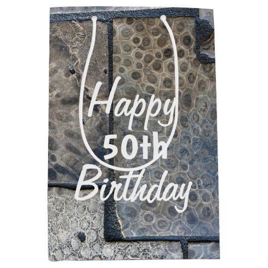 Michigan Petoskey Stone 50th Birthday Medium Cadeauzakje (Voorkant)