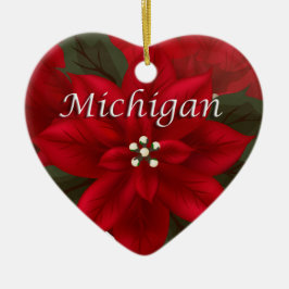 Michigan Poinsettia Heart Keepomwille Ornament