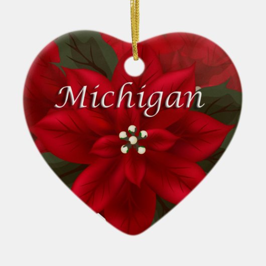 Michigan Poinsettia Heart Keepomwille Ornament (Voorkant)