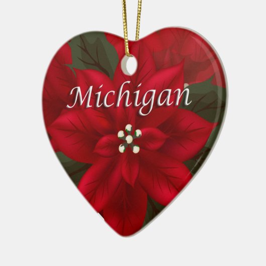 Michigan Poinsettia Heart Keepomwille Ornament (Links)