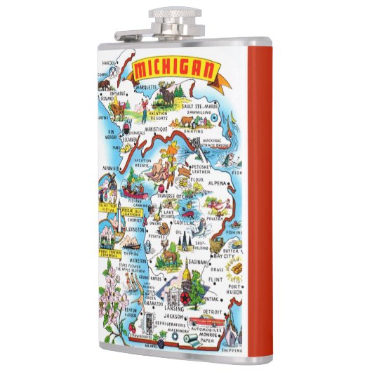 Michigan Postcard Map Heupfles (Links)