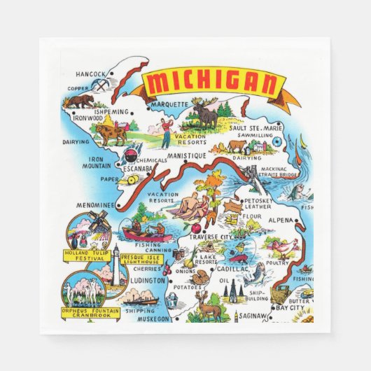 Michigan Postcard Map  Servet (Voorkant)