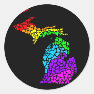 michigan pride : regenboogharten ronde sticker