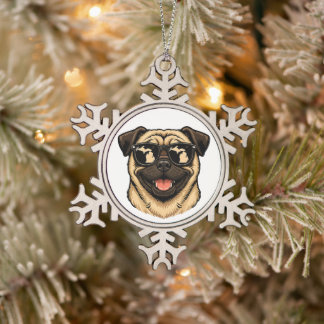 Michigan Pug die een zonnebril draagt Tin Sneeuwvlok Ornament
