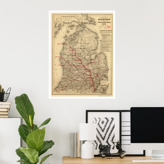 Michigan Railroad Map 1886 Poster (Thuiskantoor)