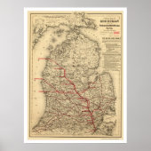 Michigan Railroad Map 1886 Poster (Voorkant)
