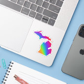 Michigan Rainbow-kleuren | Sticker van de staat Gr (Laptop met iPhone)