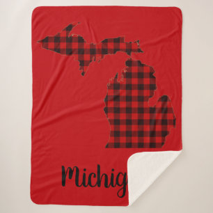 Michigan Red Buffalo Print Sherpa Blanket Deken
