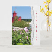 Michigan Red Lighthouse en Hibiscus Kaart (Gele Bloem)