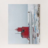 Michigan Red Lighthouse in de winter Legpuzzel (Verticaal)
