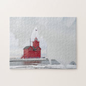 Michigan Red Lighthouse in Winter Legpuzzel (Horizontaal)