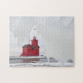 Michigan Red Lighthouse in Winter Legpuzzel