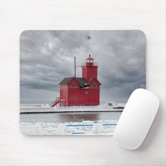 Michigan Red Lighthouse in Winter Muismat (Met muis)