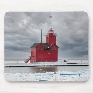 Michigan Red Lighthouse in Winter Muismat