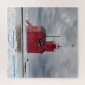 Michigan Red Lighthouse in Winter-puzzle Legpuzzel (Horizontaal)