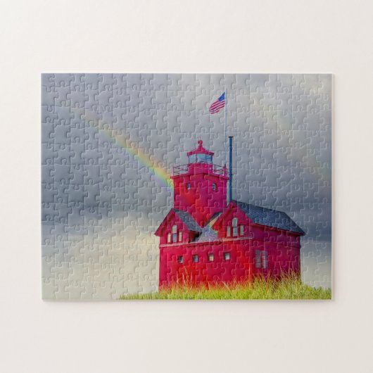 Michigan Red Lighthouse met regenboog Legpuzzel (Horizontaal)